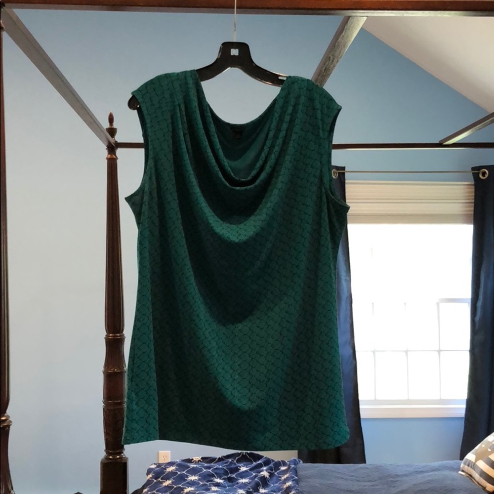 Green with black geometric spot print blouse, XL